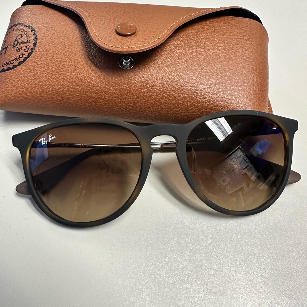 Ray-Ban Erika Round Black and Brown Sunglasses with Case